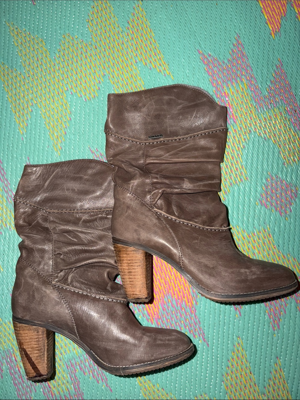 Diesel Brown Leather Slouchy Ankle Boots